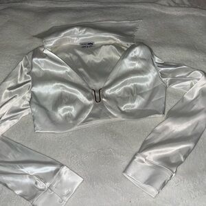 Fashion Nova White Satin Long Sleeve Crop Top